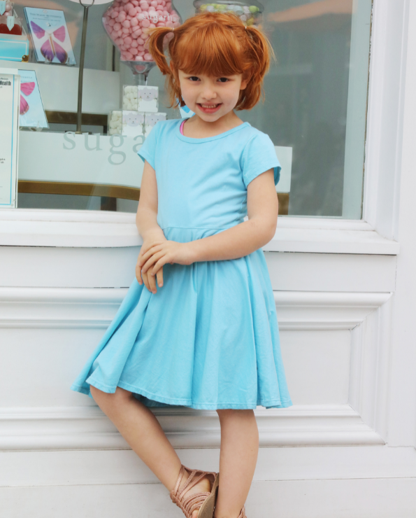 Girls Soft Cotton Jersey Short Sleeve Twirly Dress | Yellow