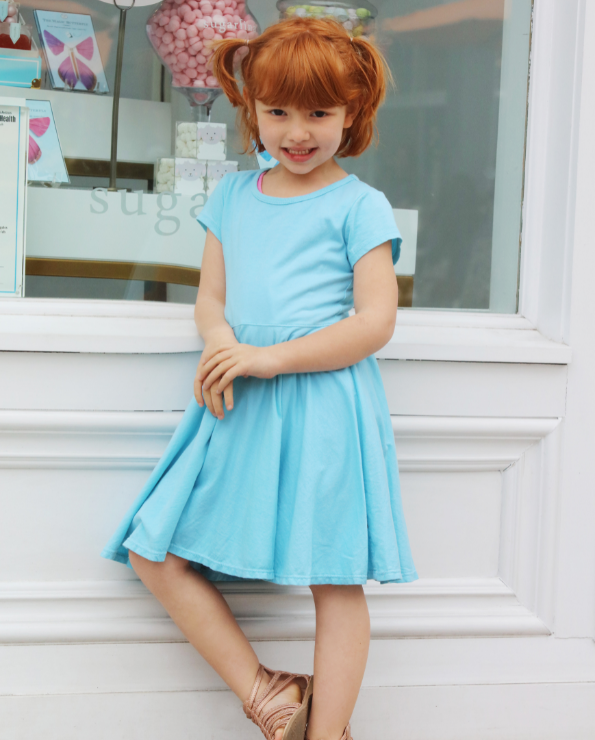 Girls Soft Cotton Jersey Short Sleeve Twirly Dress | Elf Green