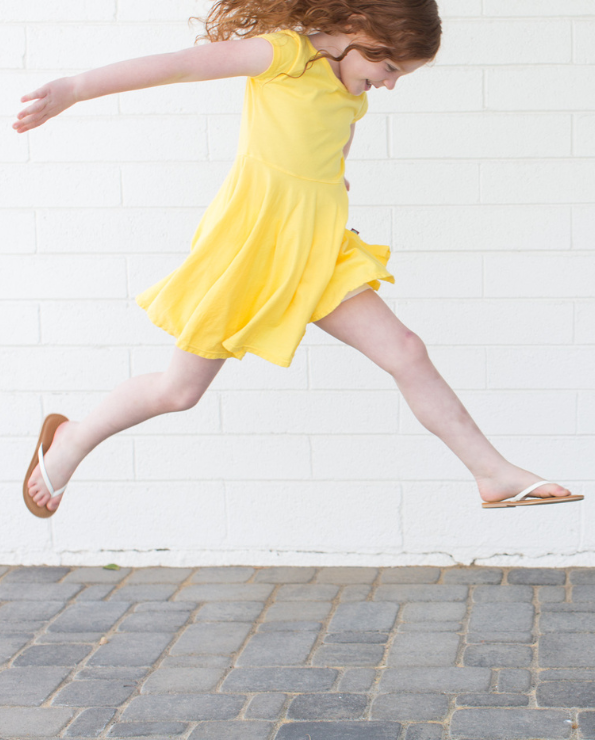 Girls Soft Cotton Jersey Short Sleeve Twirly Dress | Yellow