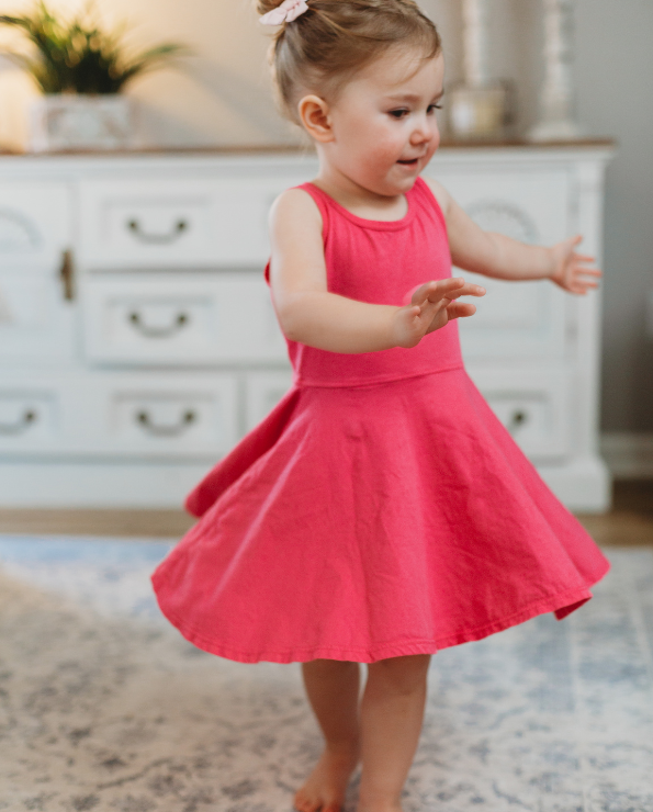 Girls Soft Cotton Jersey Twirly Tank Dress  | Medium Pink