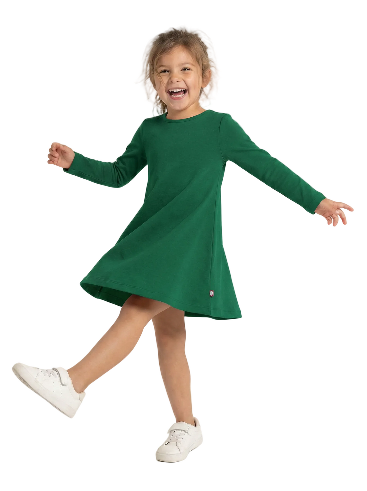 Girls Long Sleeve Baby Rib Cotton Dress | Forest Green - Super Comfy Kids Clothing, 100% Cotton, Sensory Friendly, USA Made - City Threads Girls Long Sleeve Baby Rib Cotton Dress | Forest Green - Super Comfy Kids Clothing, 100% Cotton, Sensory Friendly, USA Made - City Threads