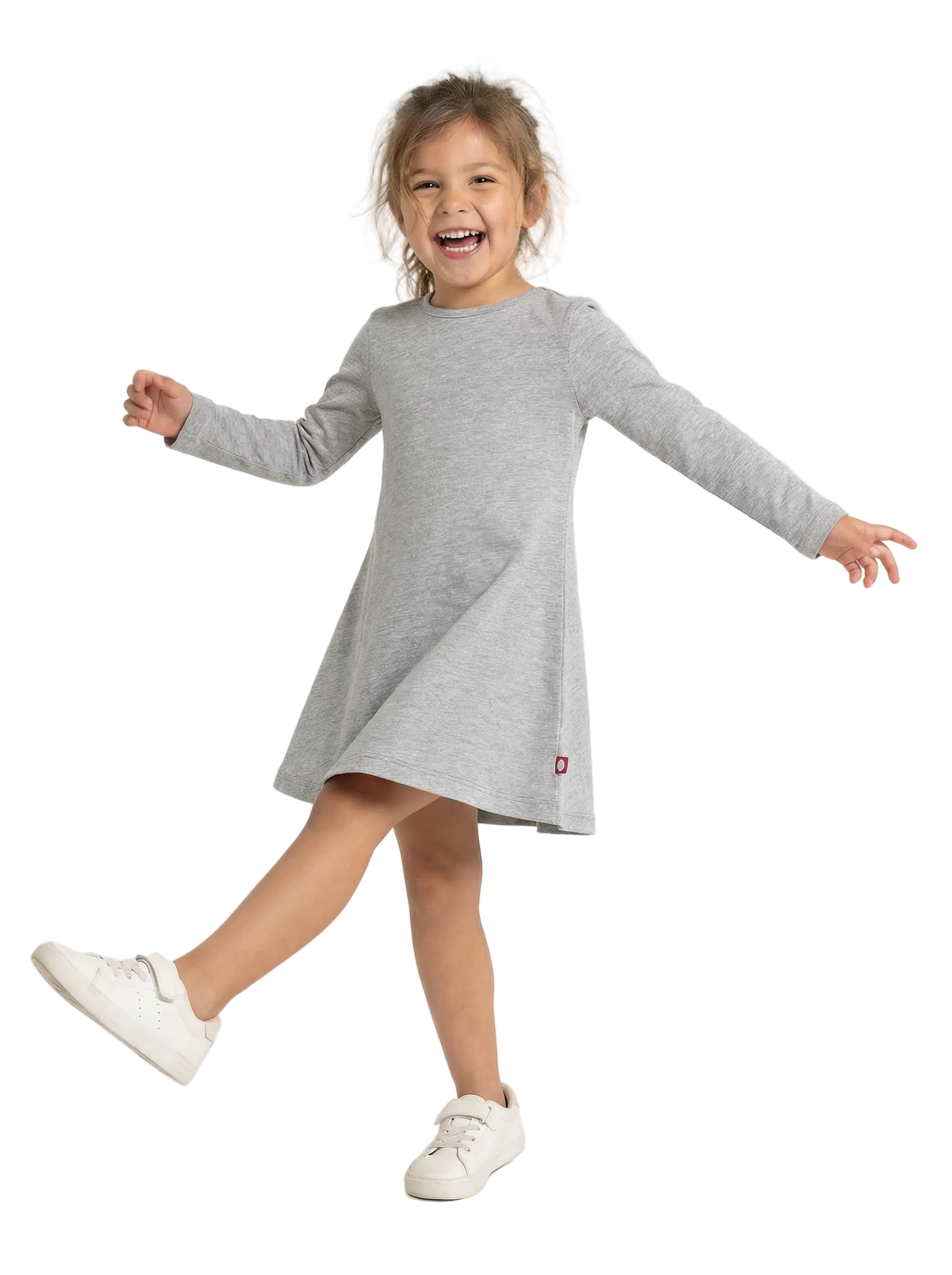 City Threads Girl's Soft 100% Cotton Baby Rib Long Sleeve Dress in Heather Gray at Nordstrom, Size 12-18M
