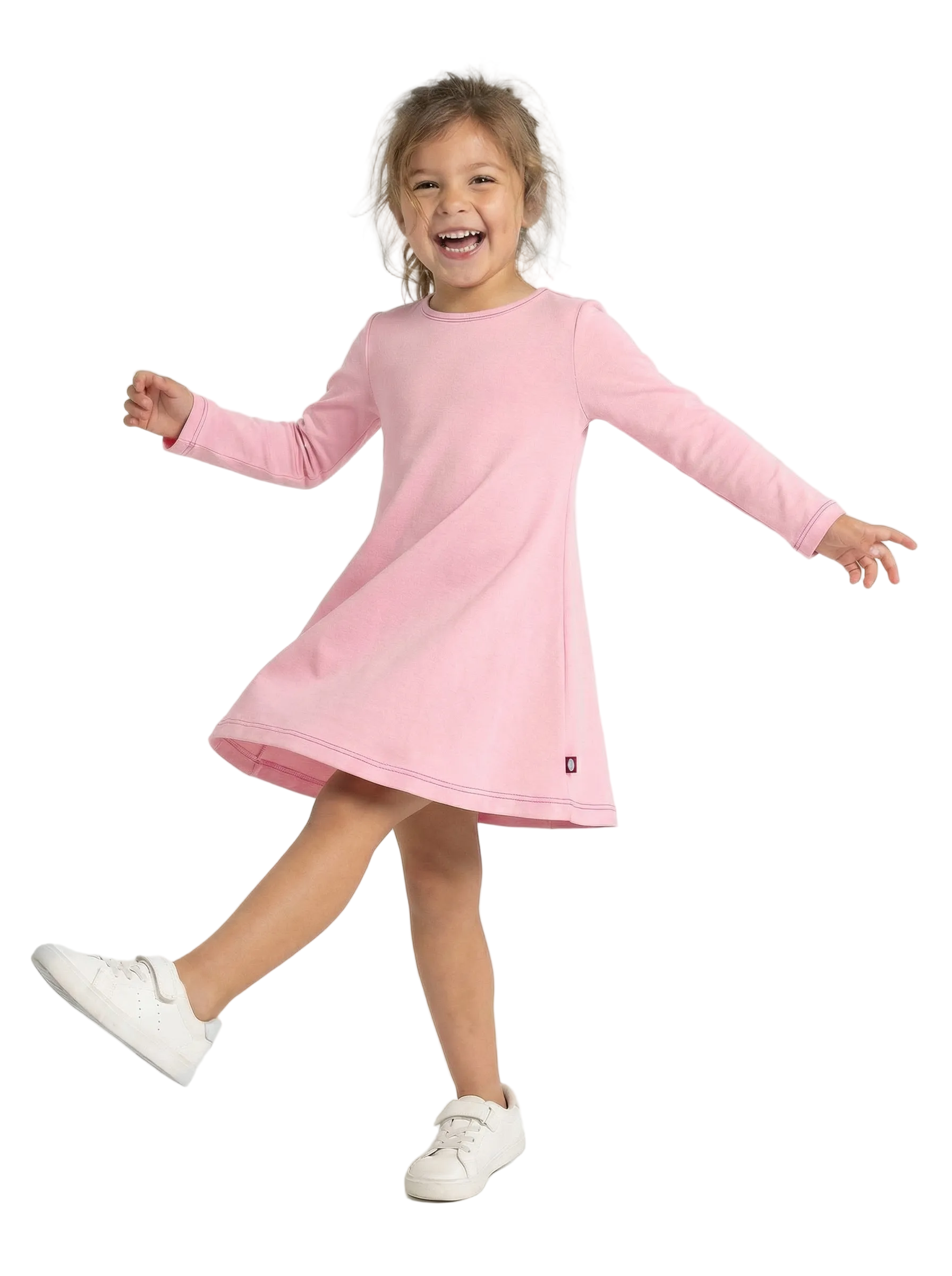 Girls Long Sleeve Baby Rib Cotton Dress | Pink - Super Comfy Kids Clothing, 100% Cotton, Sensory Friendly, USA Made - City Threads Girls Long Sleeve Baby Rib Cotton Dress | Pink - Super Comfy Kids Clothing, 100% Cotton, Sensory Friendly, USA Made - City Threads
