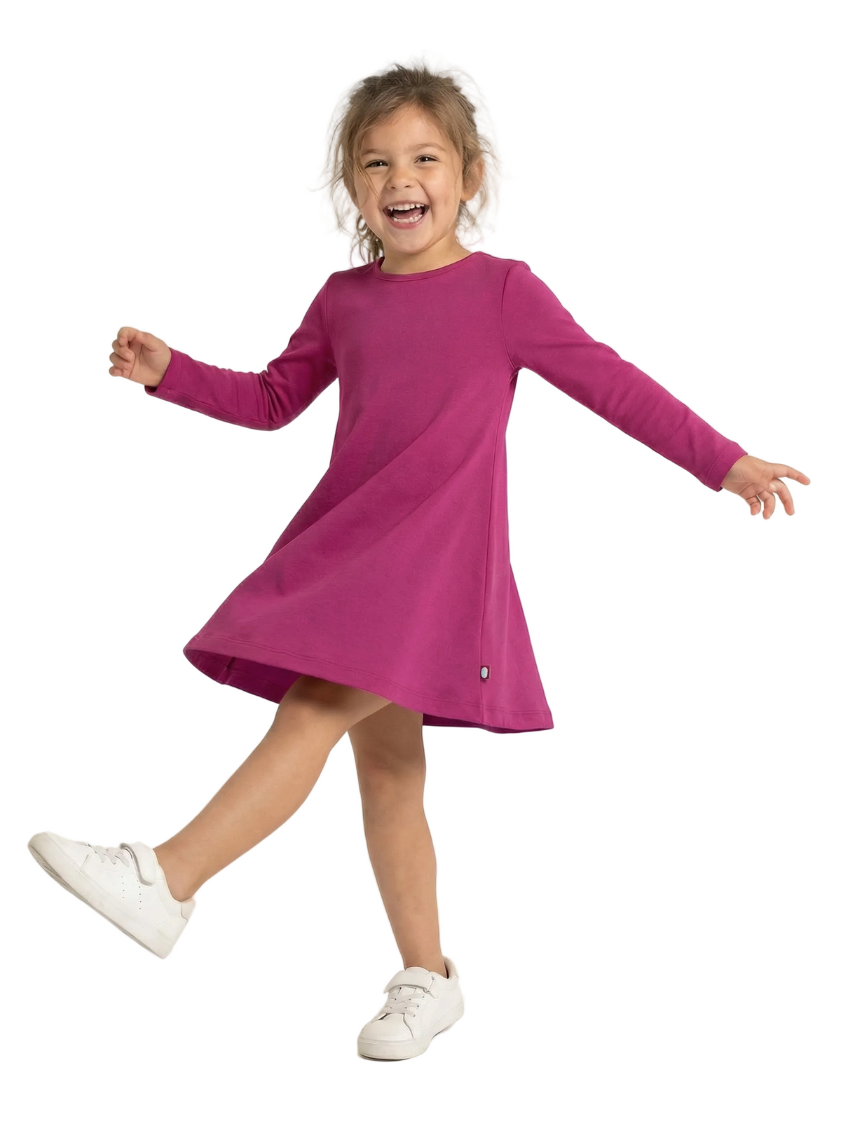 Girls Soft Cotton Long Sleeve Baby Rib Dress | Plum / 2T | City Threads Girls Soft Cotton Long Sleeve Baby Rib Dress | Plum / 2T | City Threads