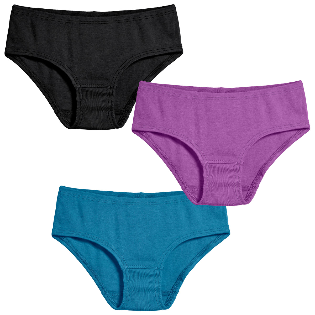 Girls Organic Cotton Brief - 3 Pack | Black/Plum/Teal