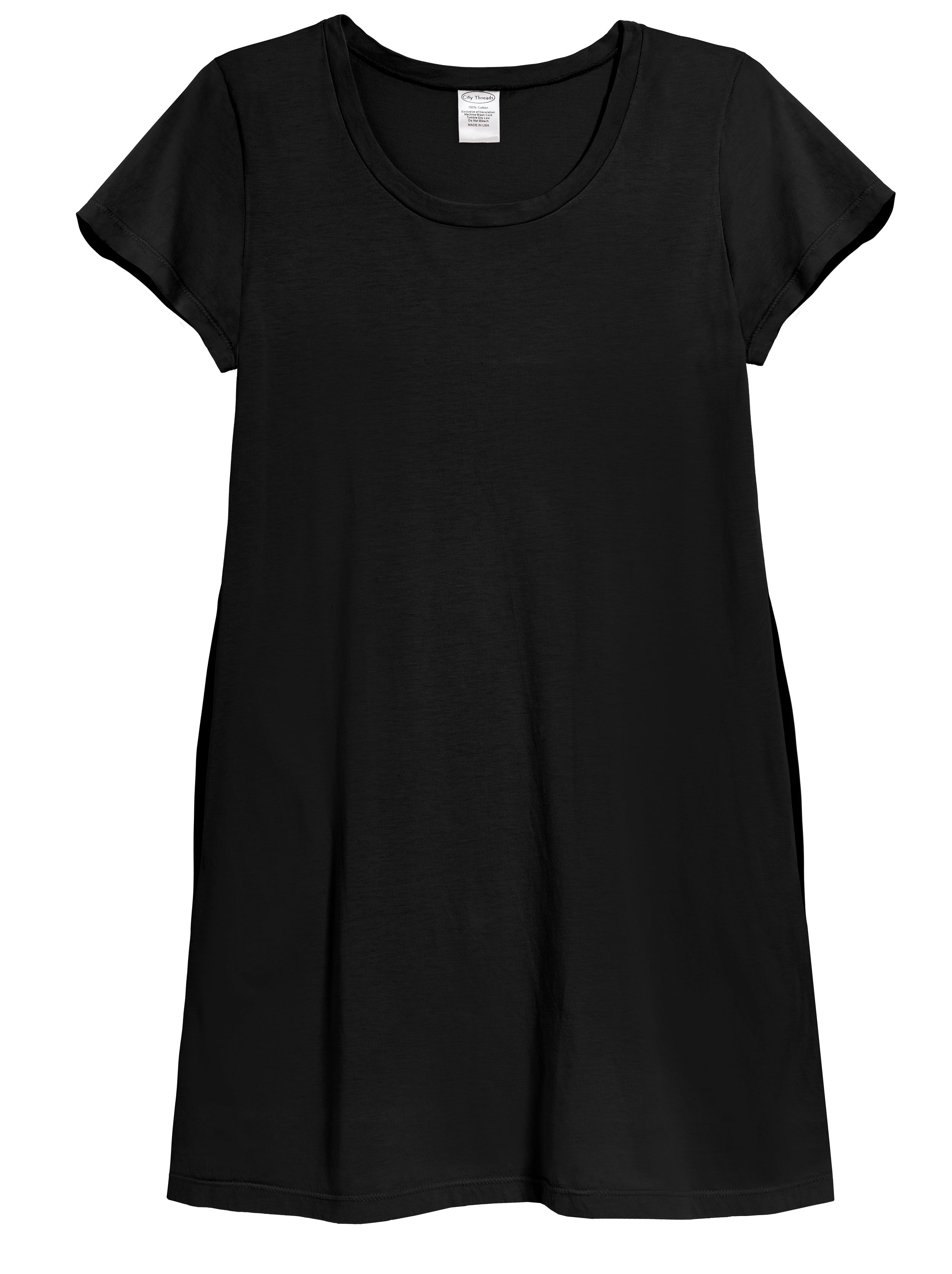 Women's Soft Supima Cotton Easy Cover-Up T-Shirt Pocket Dress | Black / XXL