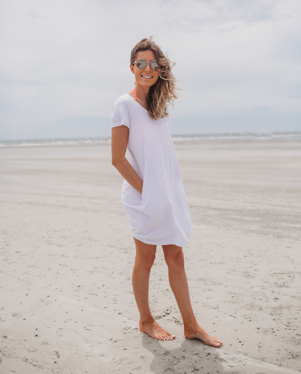 Women&#39;s Soft Supima Cotton Easy Cover-Up T-Shirt Pocket Dress | White