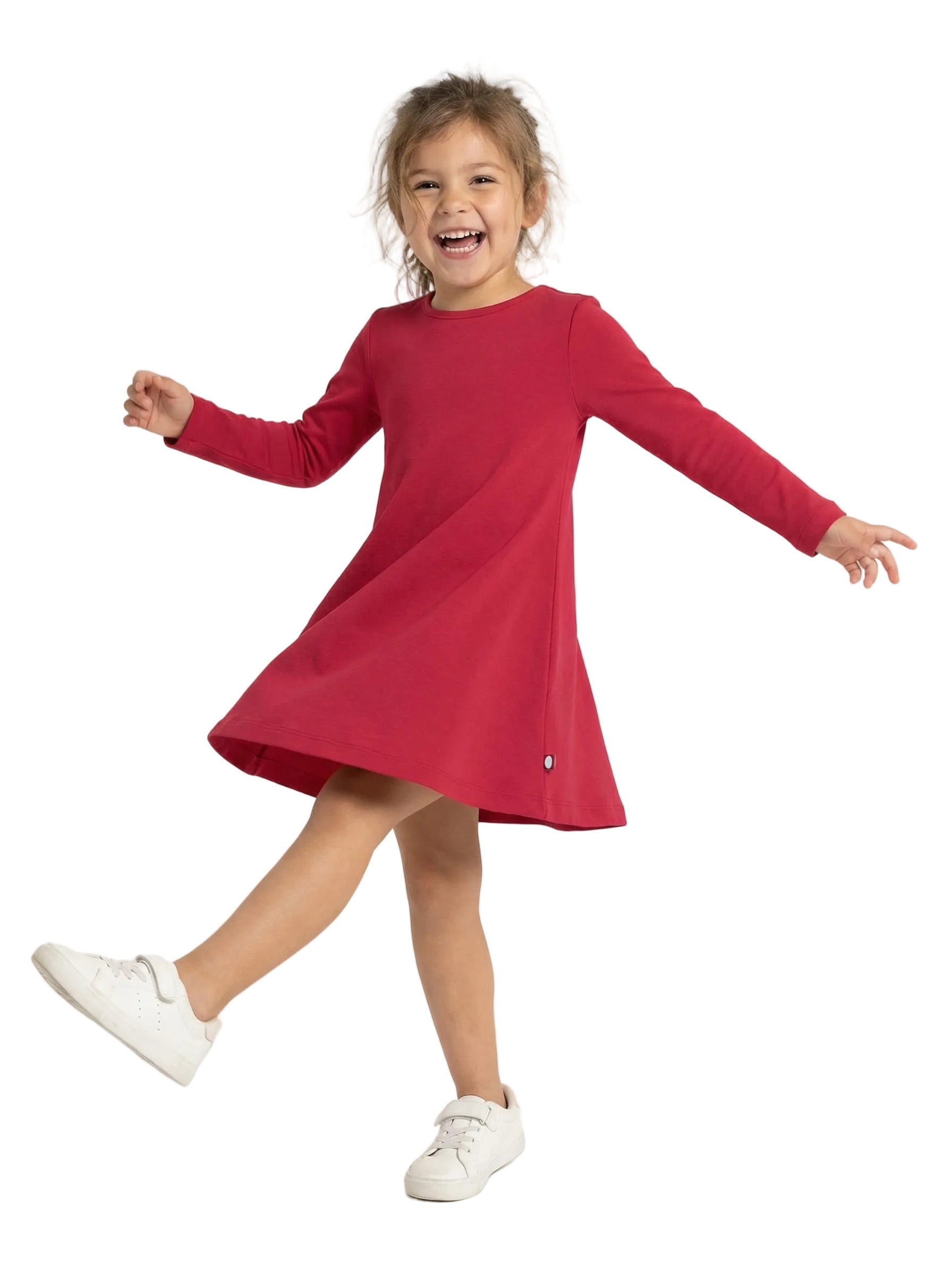 Girls Long Sleeve Baby Rib Cotton Dress | Candy Apple - Super Comfy Kids Clothing, 100% Cotton, Sensory Friendly, USA Made - City Threads Girls Long Sleeve Baby Rib Cotton Dress | Candy Apple - Super Comfy Kids Clothing, 100% Cotton, Sensory Friendly, USA Made - City Threads