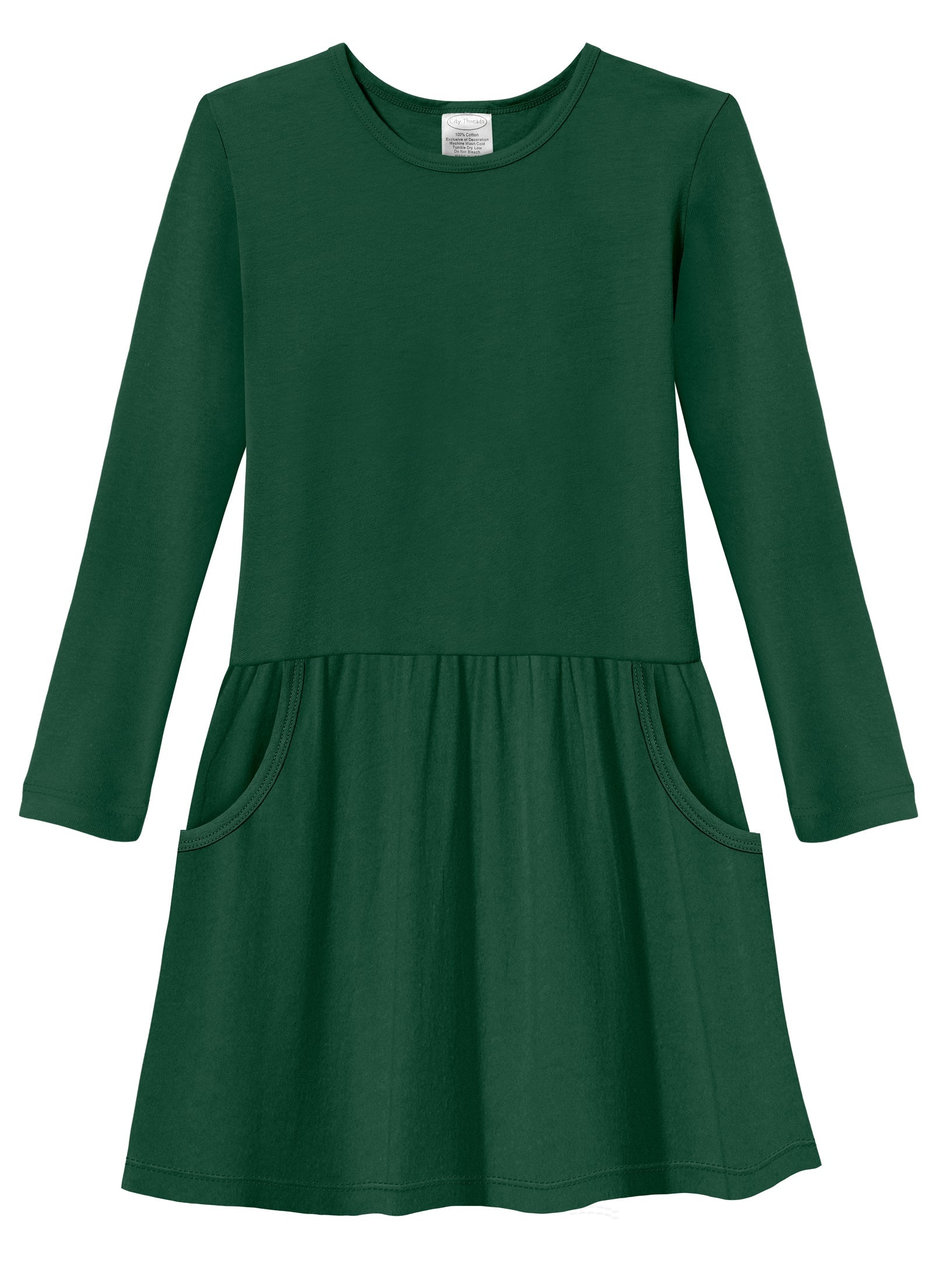 Girls Soft Cotton Jersey Long Sleeve Drop Waist Dress - City Threads USA Girls Soft Cotton Jersey Long Sleeve Drop Waist Dress - City Threads USA
