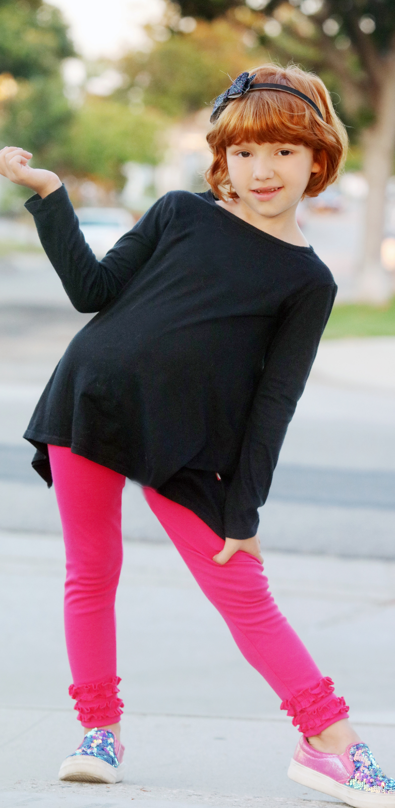 Girls Soft Cotton Ruffle Leggings | Hot Pink