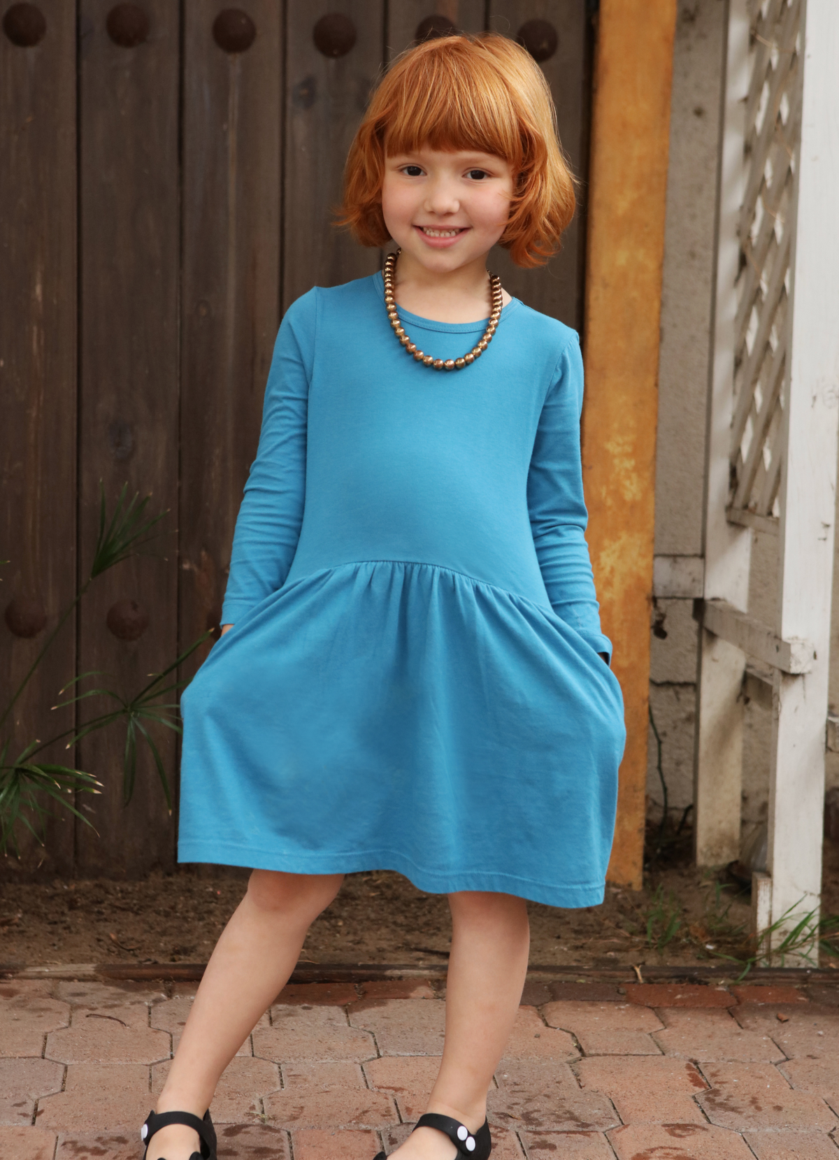 Girls Soft Cotton Jersey Short Sleeve Drop Waist Dress