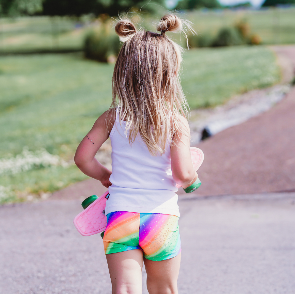 Girls Novelty Bike Shorts  | Purple Rainbows