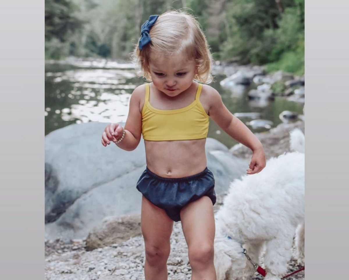 Girls UPF 50+ Printed Bikini Swim Top  | Red w- White Polka Dot