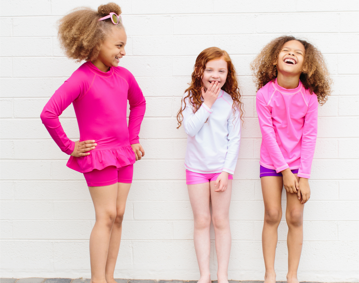 Girls UPF 50+ Swim Boy Shorts  | Navy w. Bubblegum Stitch