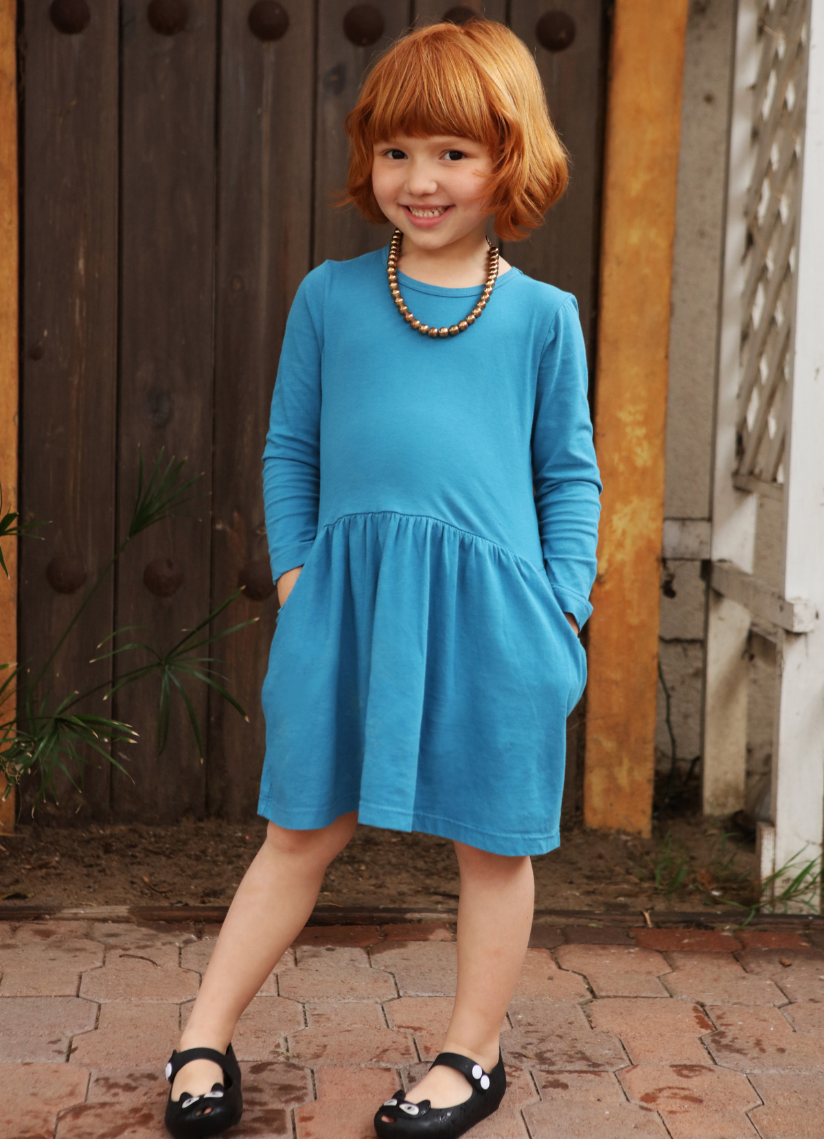 Girls Soft Cotton Jersey Short Sleeve Drop Waist Dress