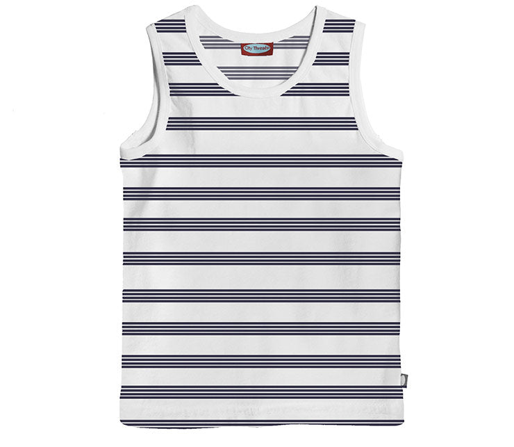 Navy 3 Stripe Jersey Tank Top - White