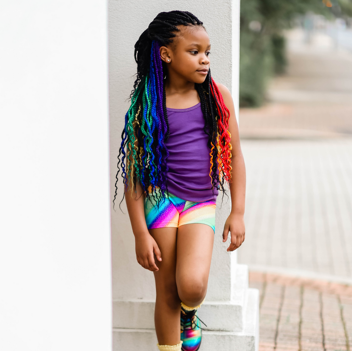 Girls Novelty Bike Shorts  | Purple Rainbows