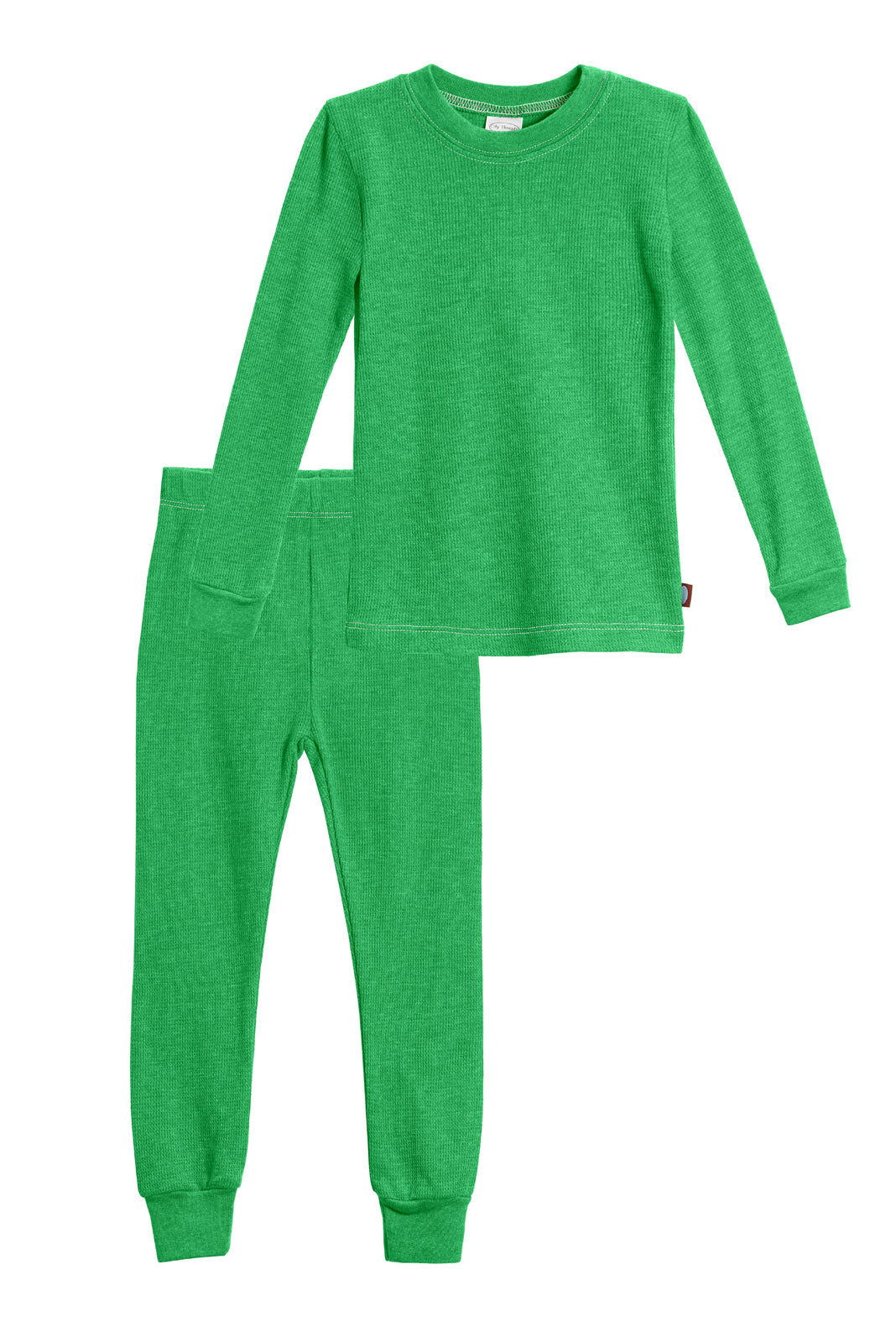 Girls Soft & Cozy Thermal 2-Piece Long Johns | Elf Green w- Light Pink  Stitch