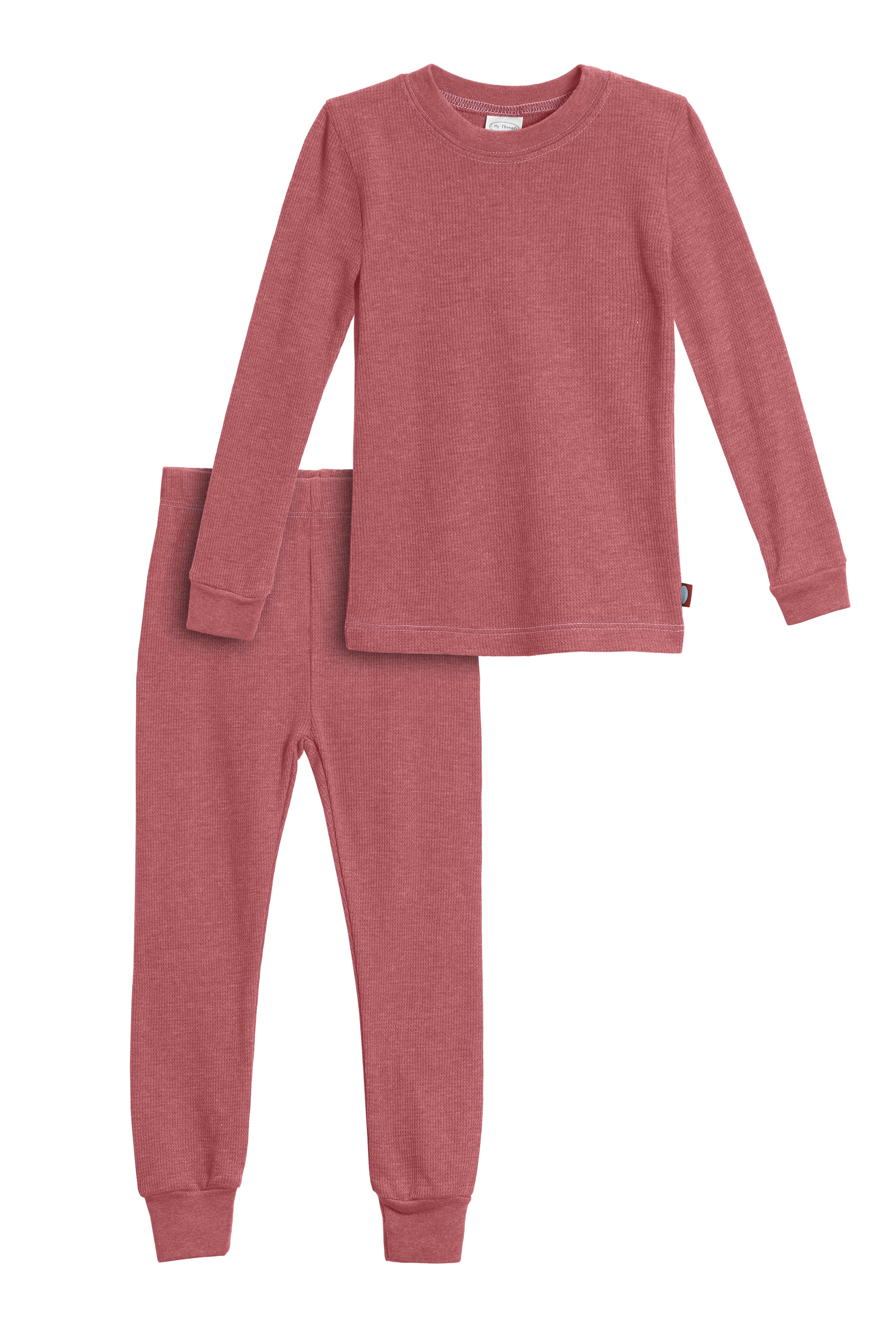 City Threads Girls USA-Made Soft & Cozy Thermal 2-Piece Long Johns,Red w/ Light Pink Stitch ,3-6 Months