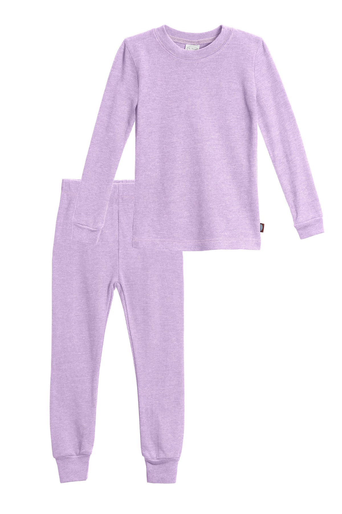 Girls Soft &amp; Cozy Thermal 2-Piece Long Johns | Lavender w- Light Pink Stitch