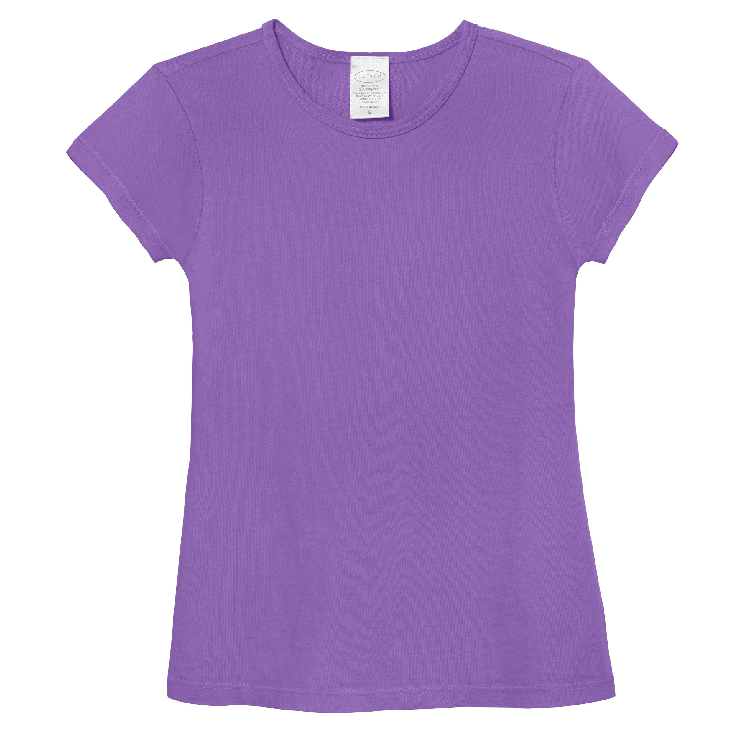 Girls Soft Cotton Jersey Cap Sleeve Crew Tee | Deep Purple - City