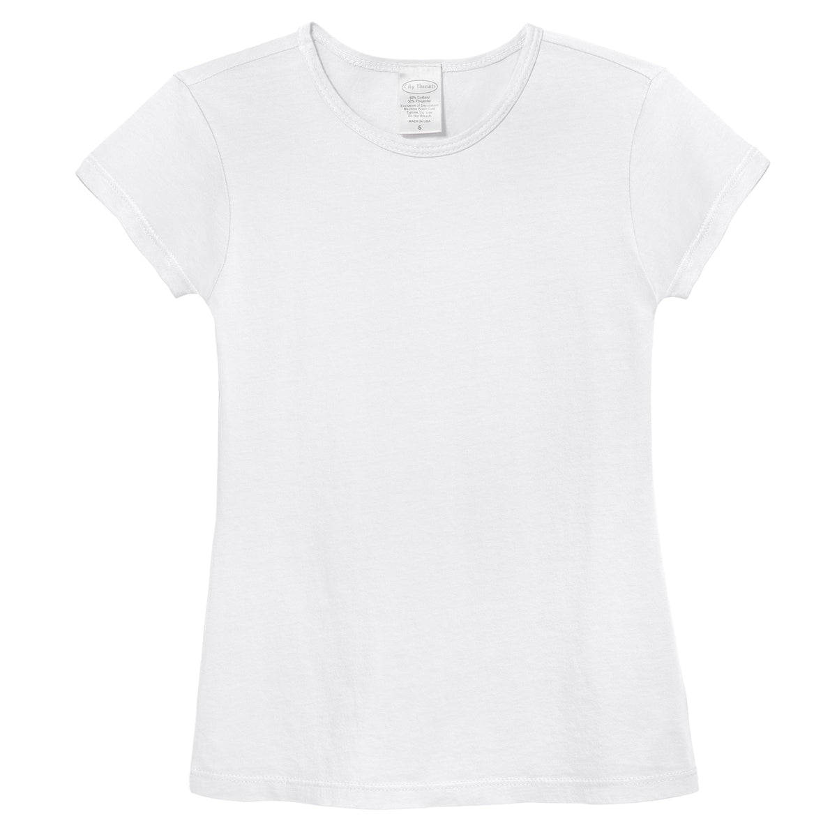 Girls Soft Cotton Jersey Cap Sleeve Crew Tee | White