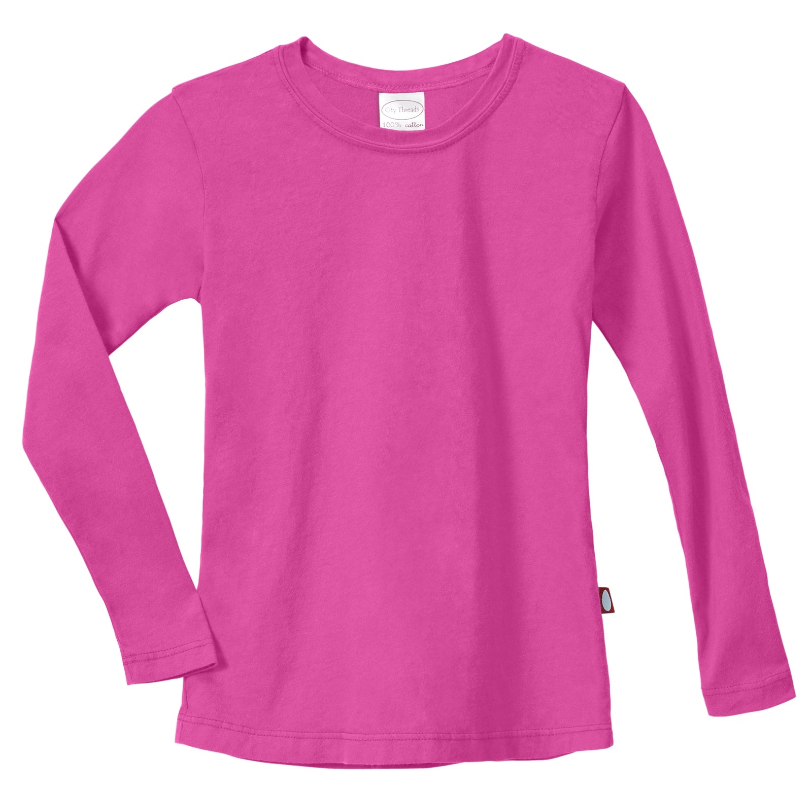 Girls Soft Jersey Long Sleeve Tee | Hot Pink - Super Comfy Kids Clothing, Softest Cotton Fabric, Sensory Friendly, USA Made - City Threads, Hot Pink /