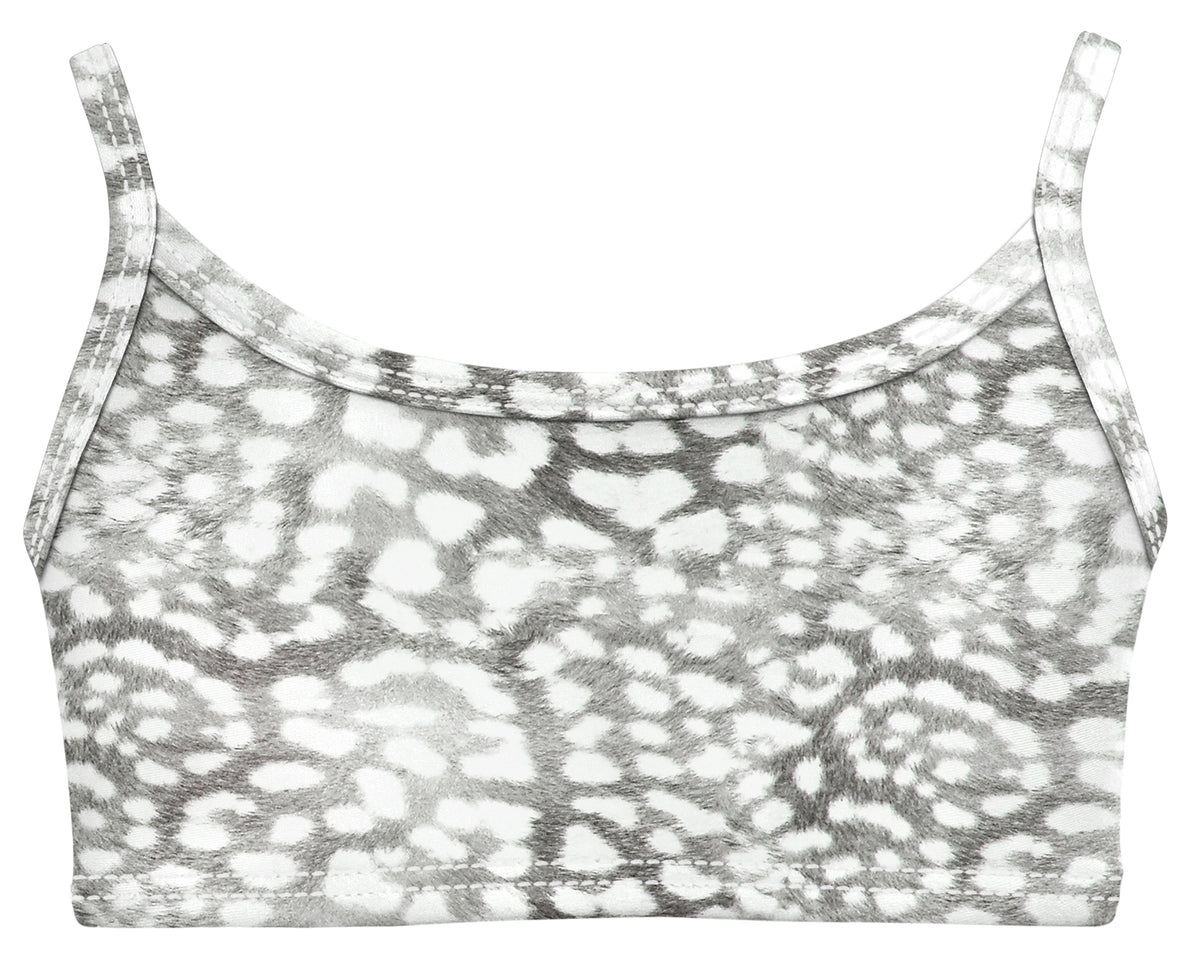 Girls UPF 50+ Printed Bikini Swim Top  | Leopard Monochrome