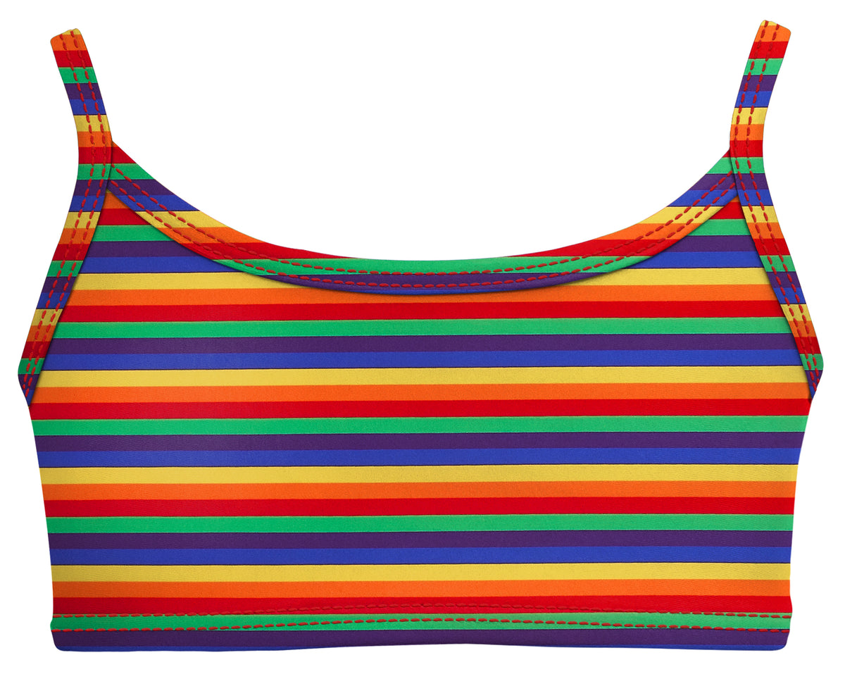 Girls UPF 50+ Printed Bikini Swim Top  | Rainbow Print