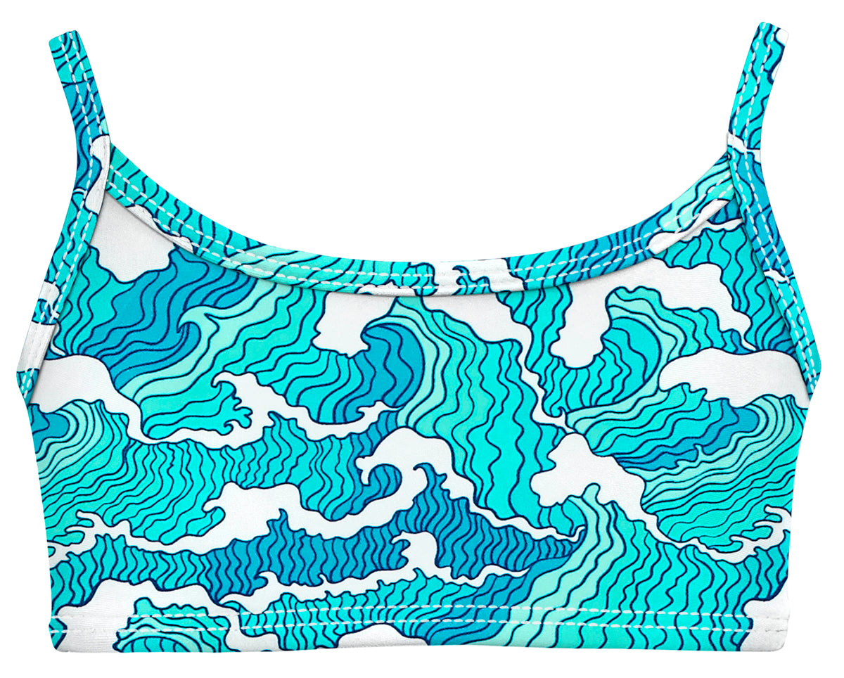 Girls UPF 50+ Printed Bikini Swim Top  | Turq Waves