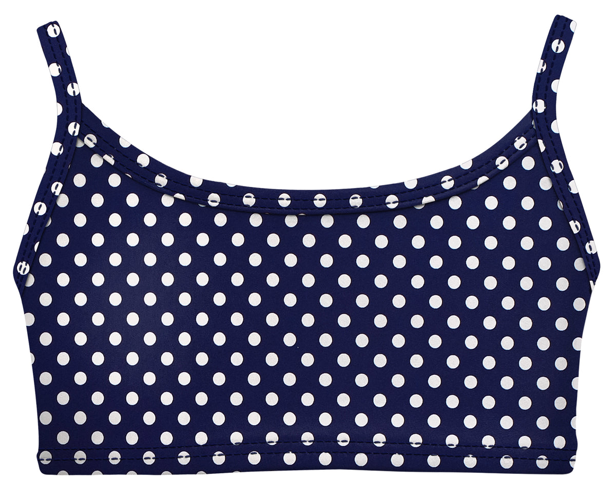 Girls UPF 50+ Printed Bikini Swim Top  | Navy w- White Polka Dot