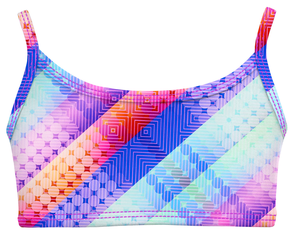 Girls UPF 50+ Printed Bikini Swim Top  | Plaid Diagonal
