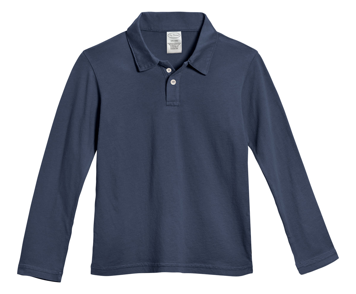 Boys Soft Cotton Jersey 2-Button Long Sleeve Polo Shirt | Midnight