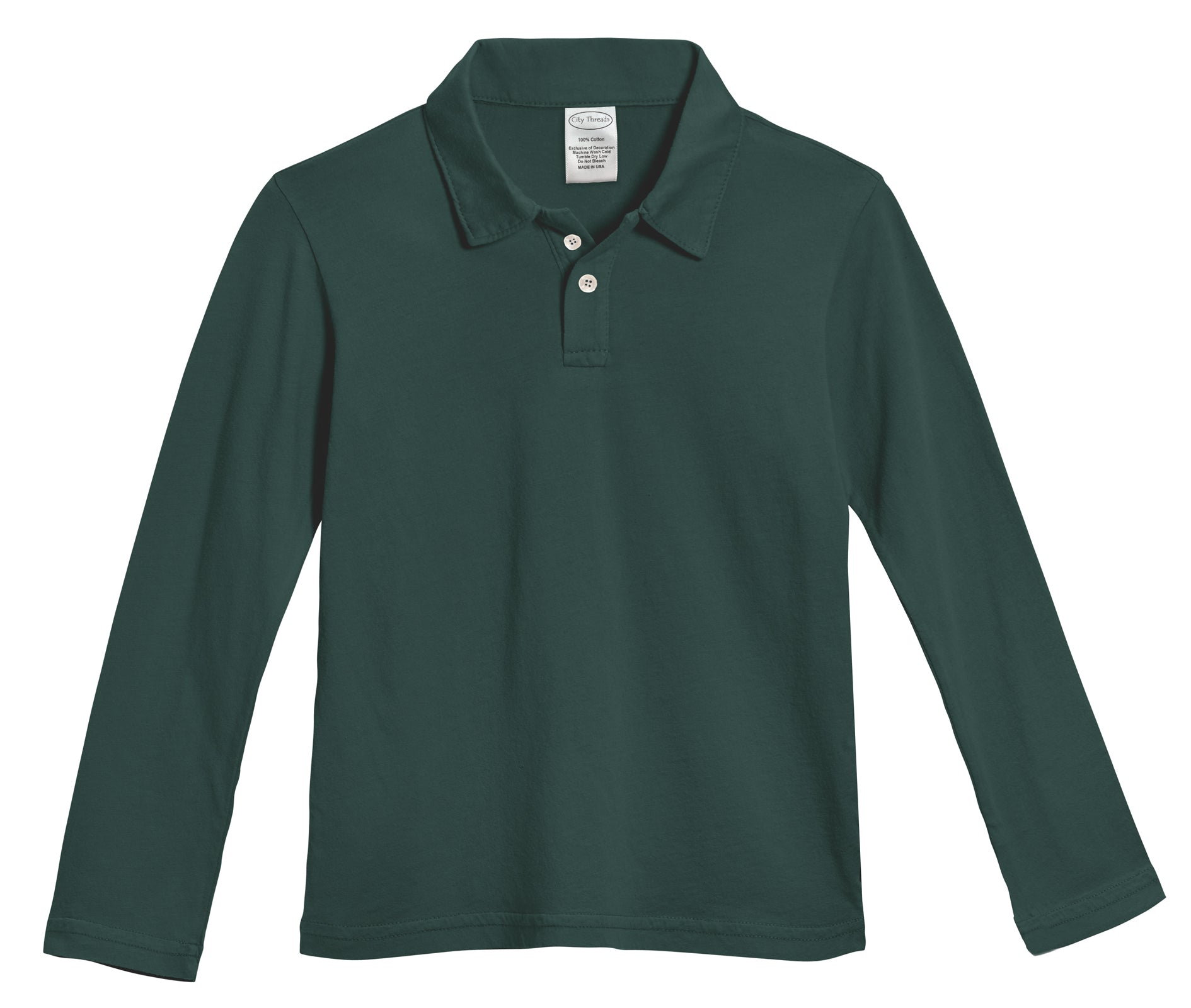 Boys Soft Cotton Jersey 2-Button Long Sleeve Polo Shirt | Uniform Hunter  Green