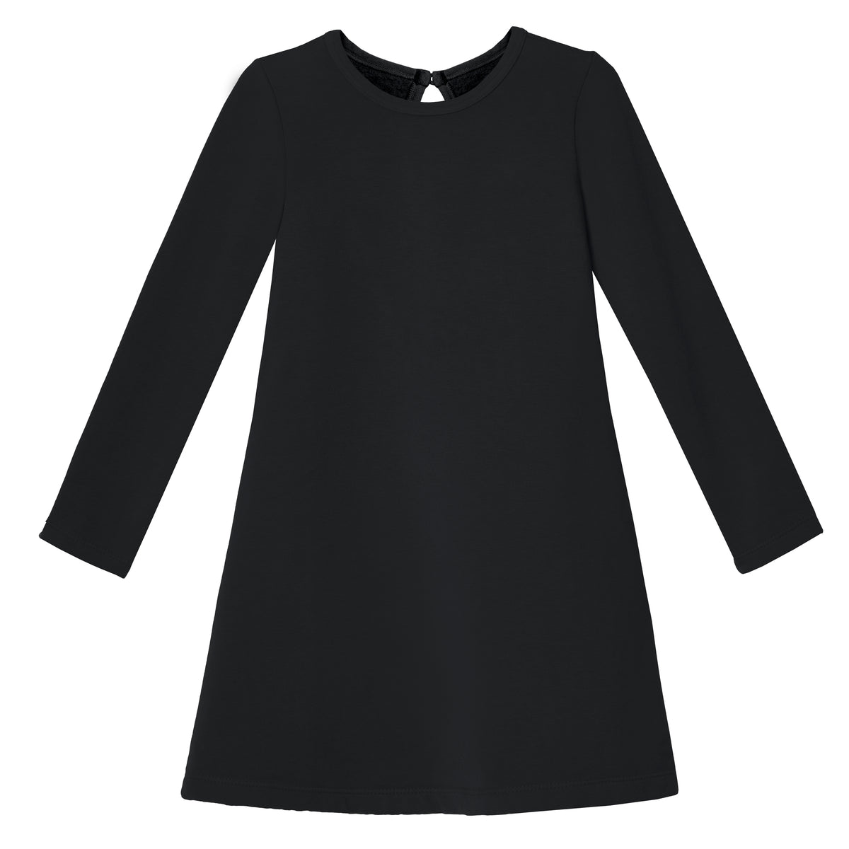 Girls Lightweight Soft Cotton Fleece A-Line Dress| Black
