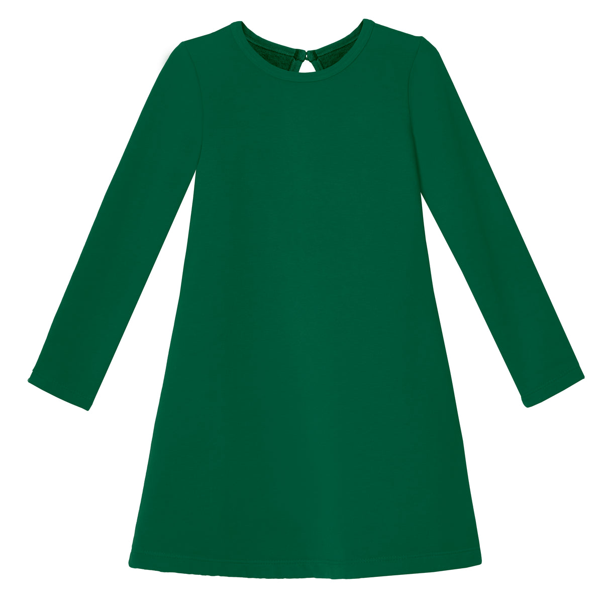 Girls Lightweight Soft Cotton Fleece A-Line Dress| Forest Green