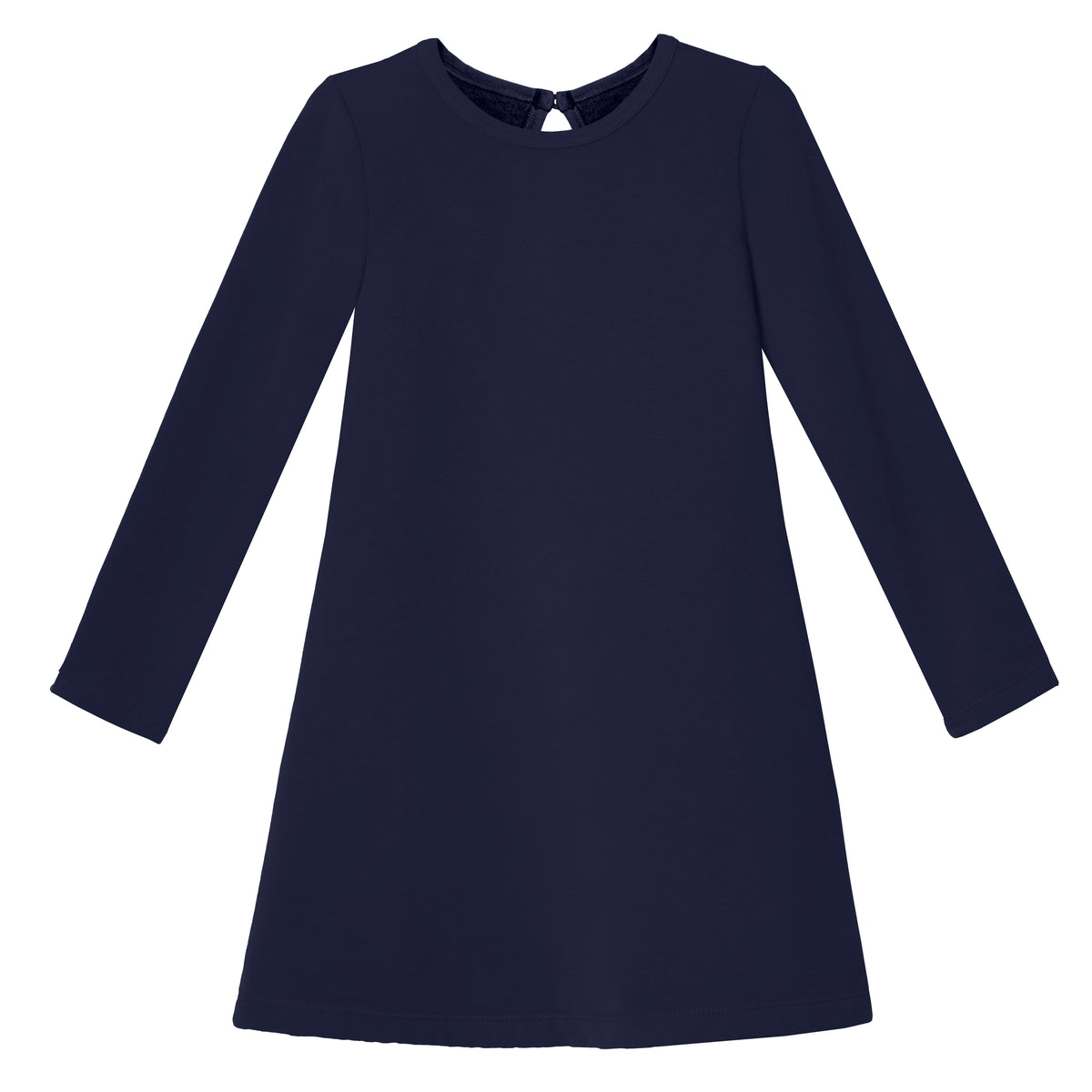 Girls Lightweight Soft Cotton Fleece A-Line Dress| Navy