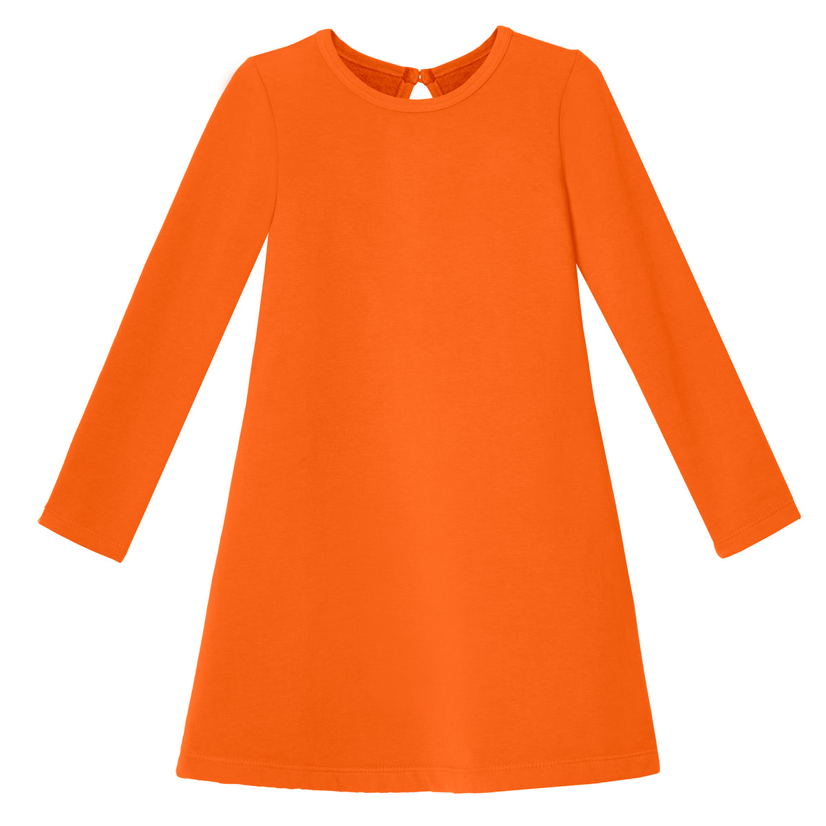 Girls Lightweight Soft Cotton Fleece A-Line Dress| Orange