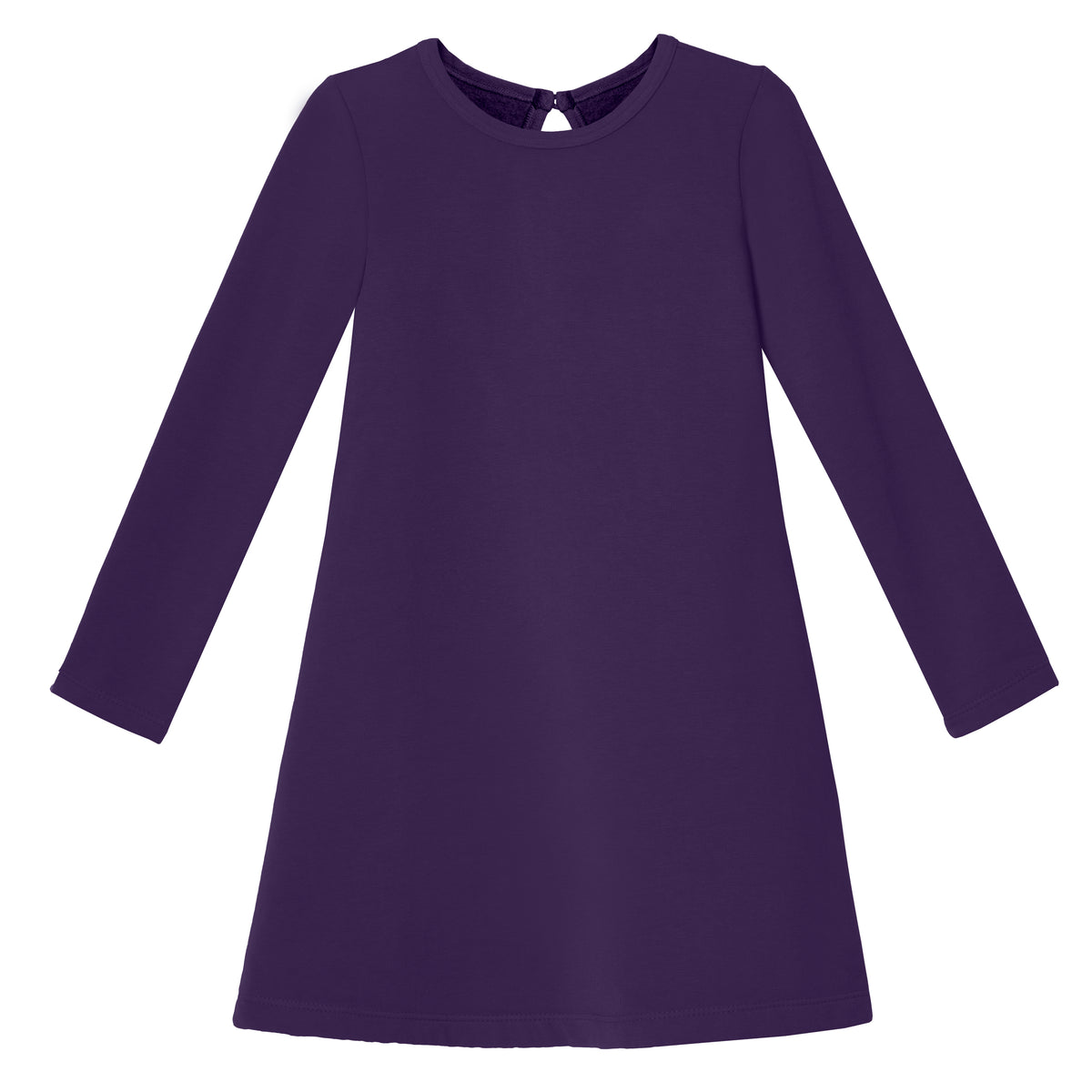 Girls Lightweight Soft Cotton Fleece A-Line Dress| Purple