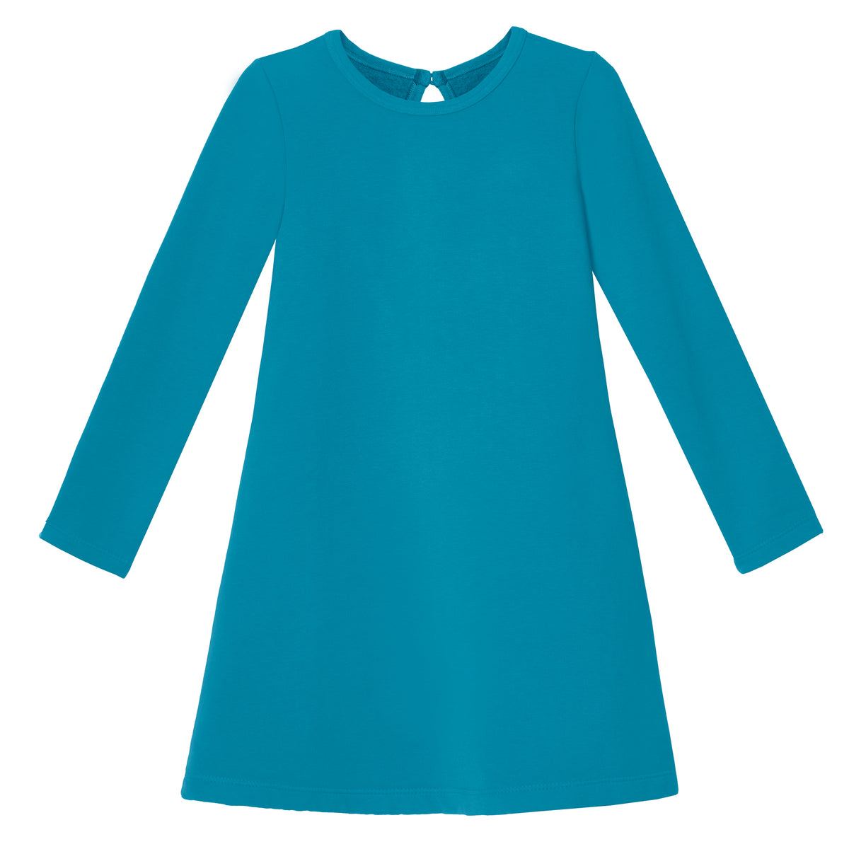 Girls Lightweight Soft Cotton Fleece A-Line Dress| Teal