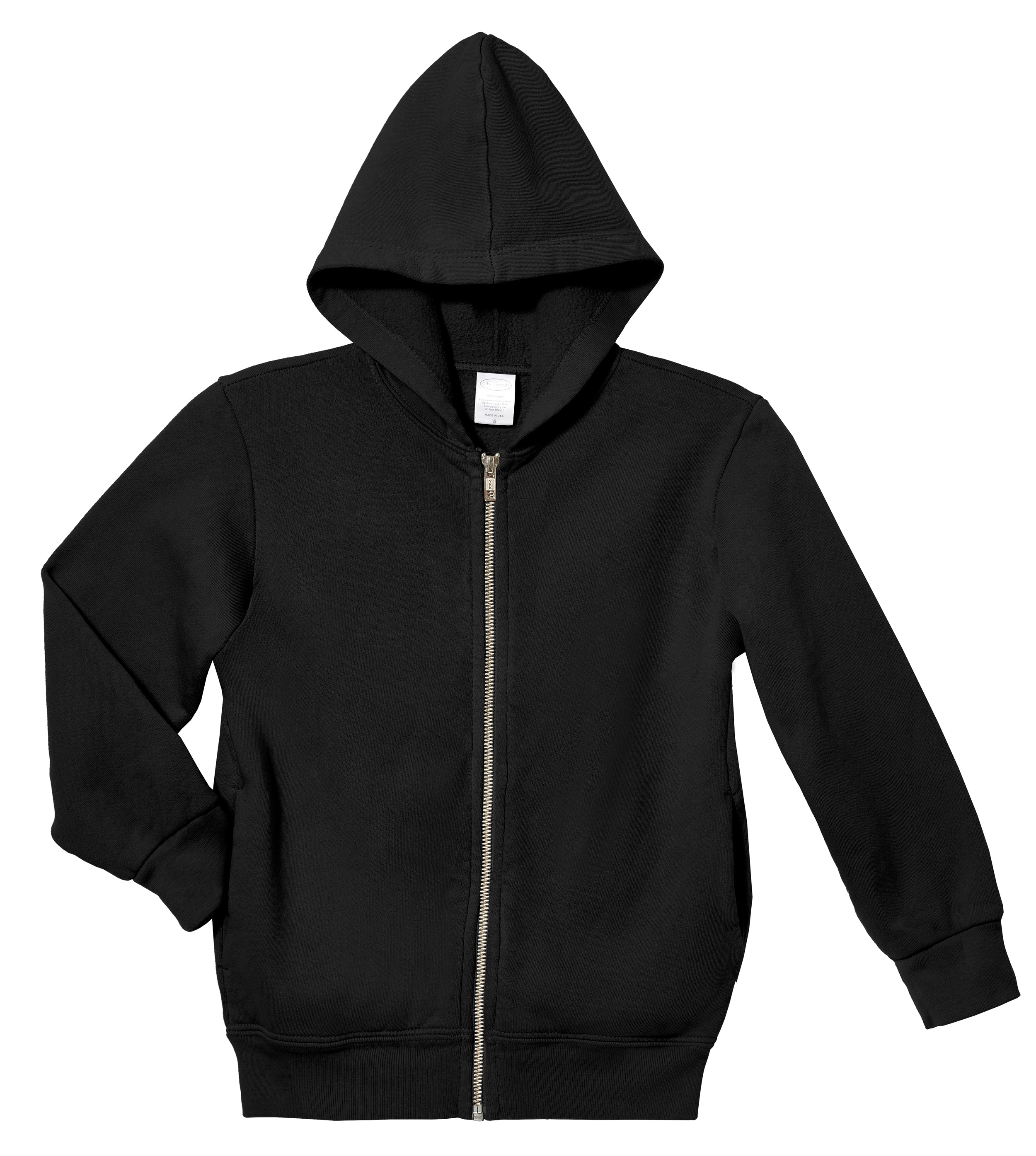 Soft & Cozy 100% Cotton Fleece Zip Hoodie with Inner Pockets | Black - City  Threads USA