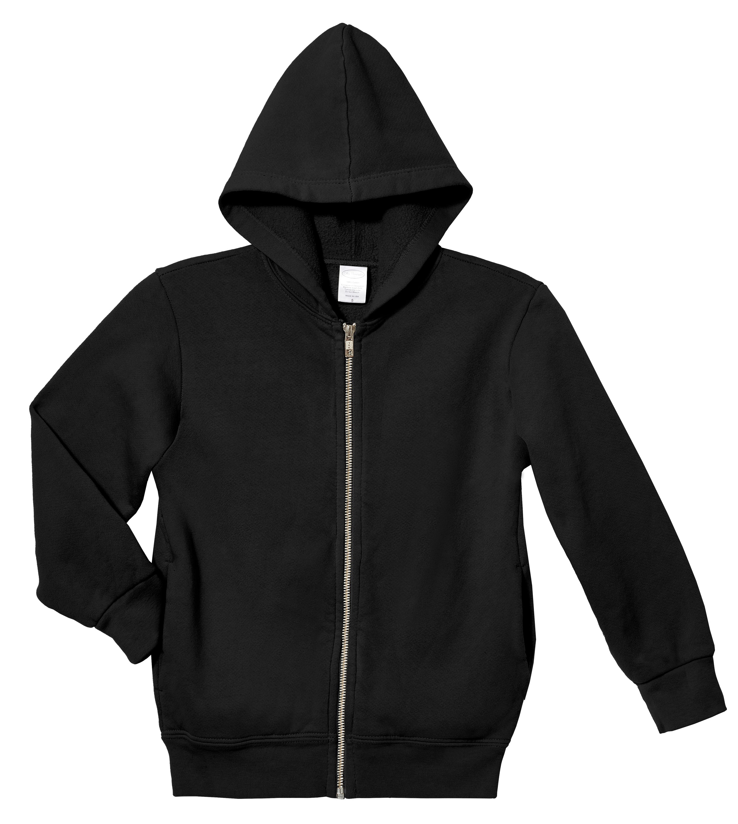 Soft & Cozy 100% Cotton Fleece Zip Hoodie with Inner Pockets | Black