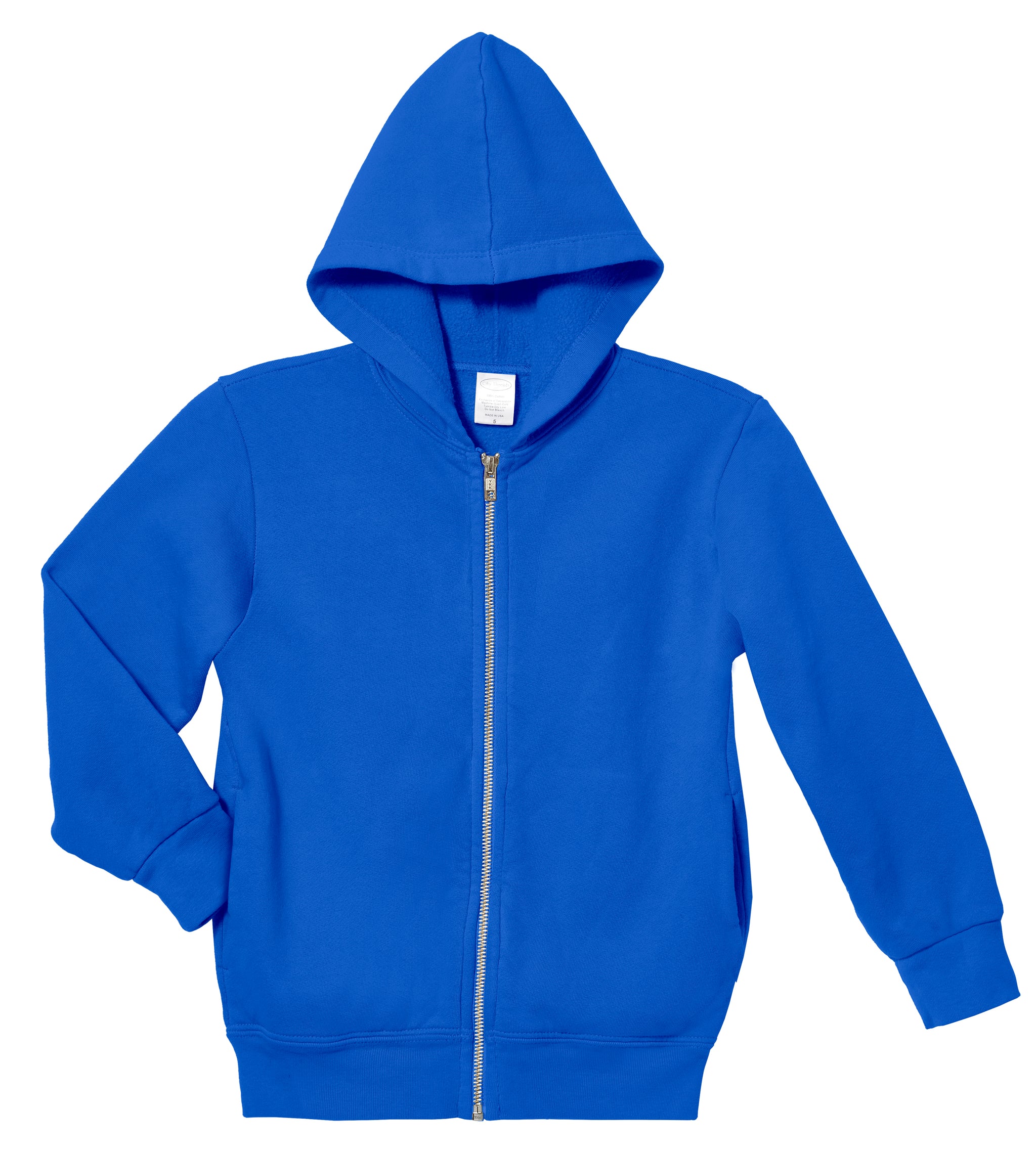 Soft & Cozy 100% Cotton Fleece Zip Hoodie with Inner Pockets | Crayon Blue