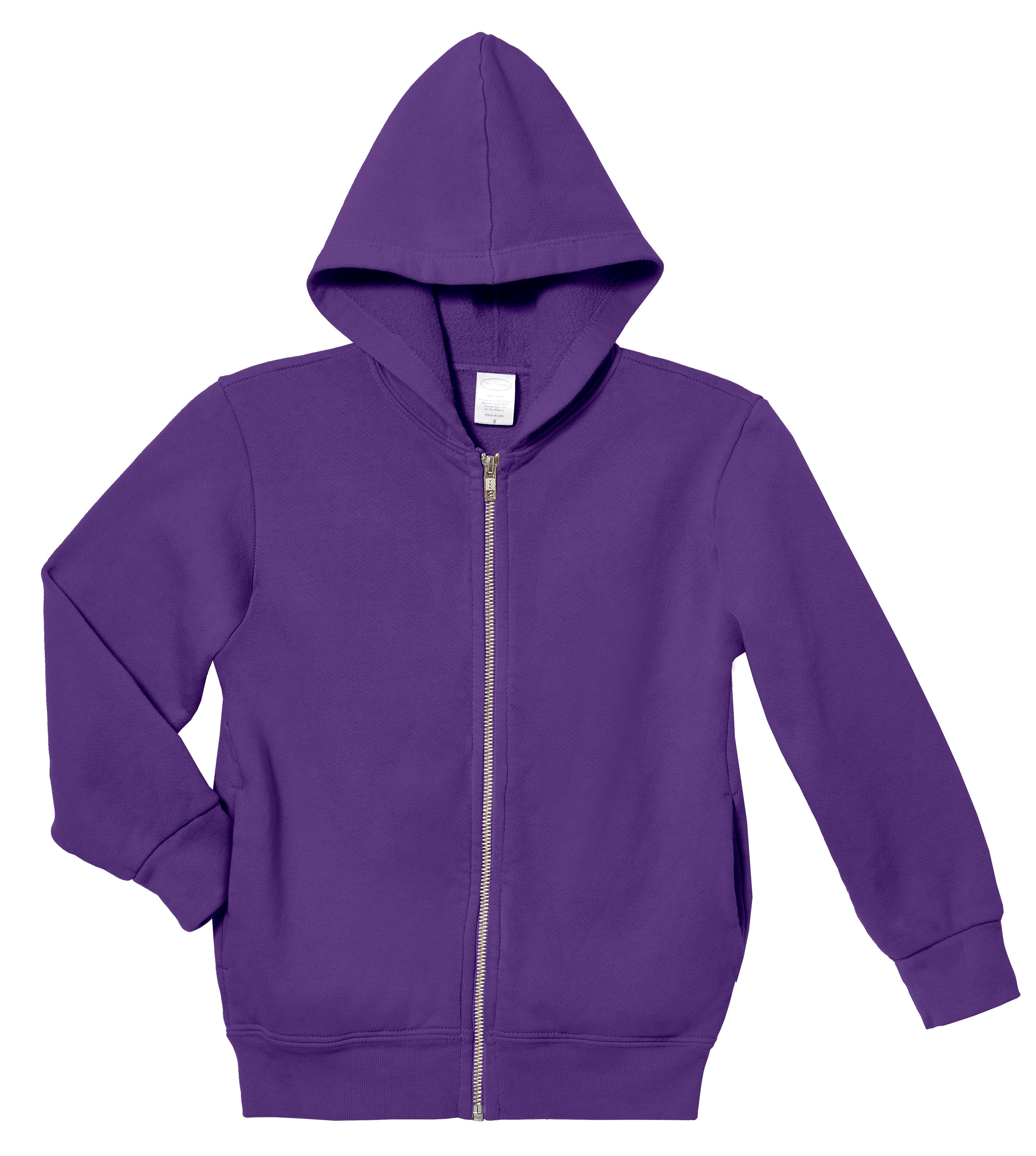 Soft & Cozy 100% Cotton Fleece Zip Hoodie with Inner Pockets | Purple