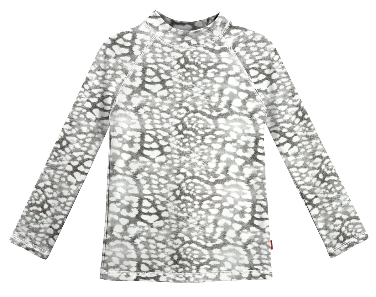 Girls UPF 50+ Printed Long Sleeve Rashguard | Leopard Monochrome