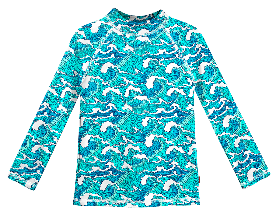 Girls UPF 50+ Printed Long Sleeve Rashguard | Turq Waves