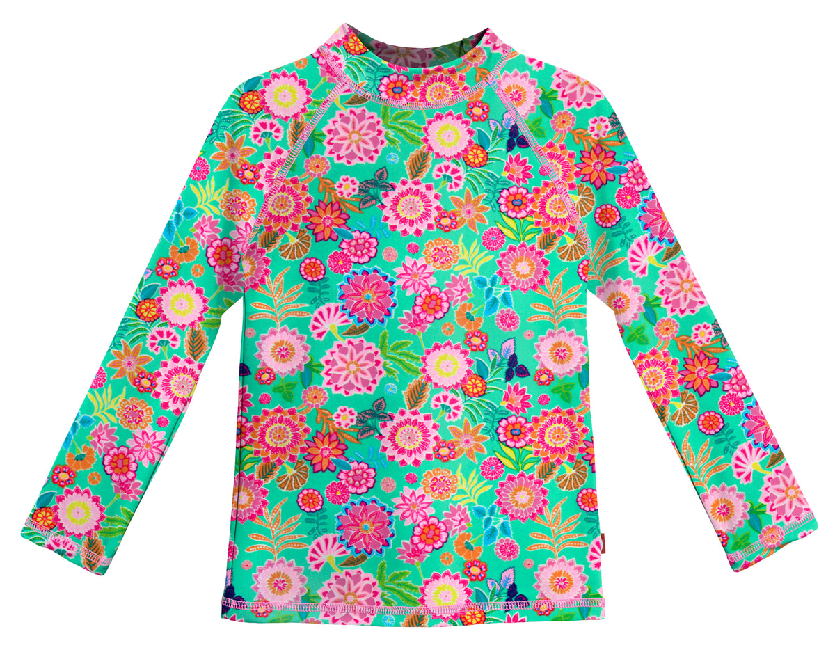 Girls UPF 50+ Printed Long Sleeve Rashguard | Bright Flowers