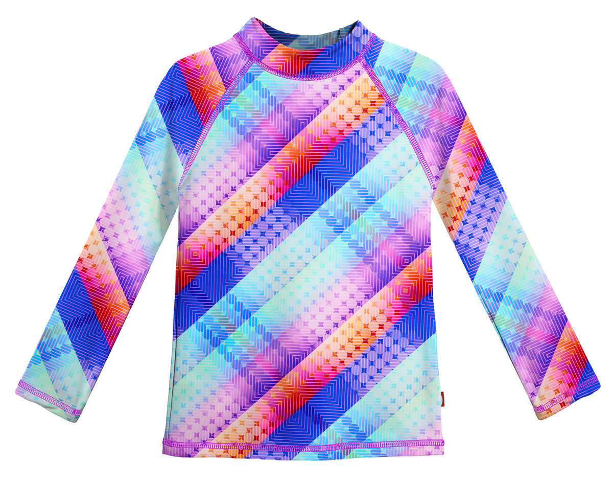 Girls UPF 50+ Printed Long Sleeve Rashguard | Plaid Diagonal