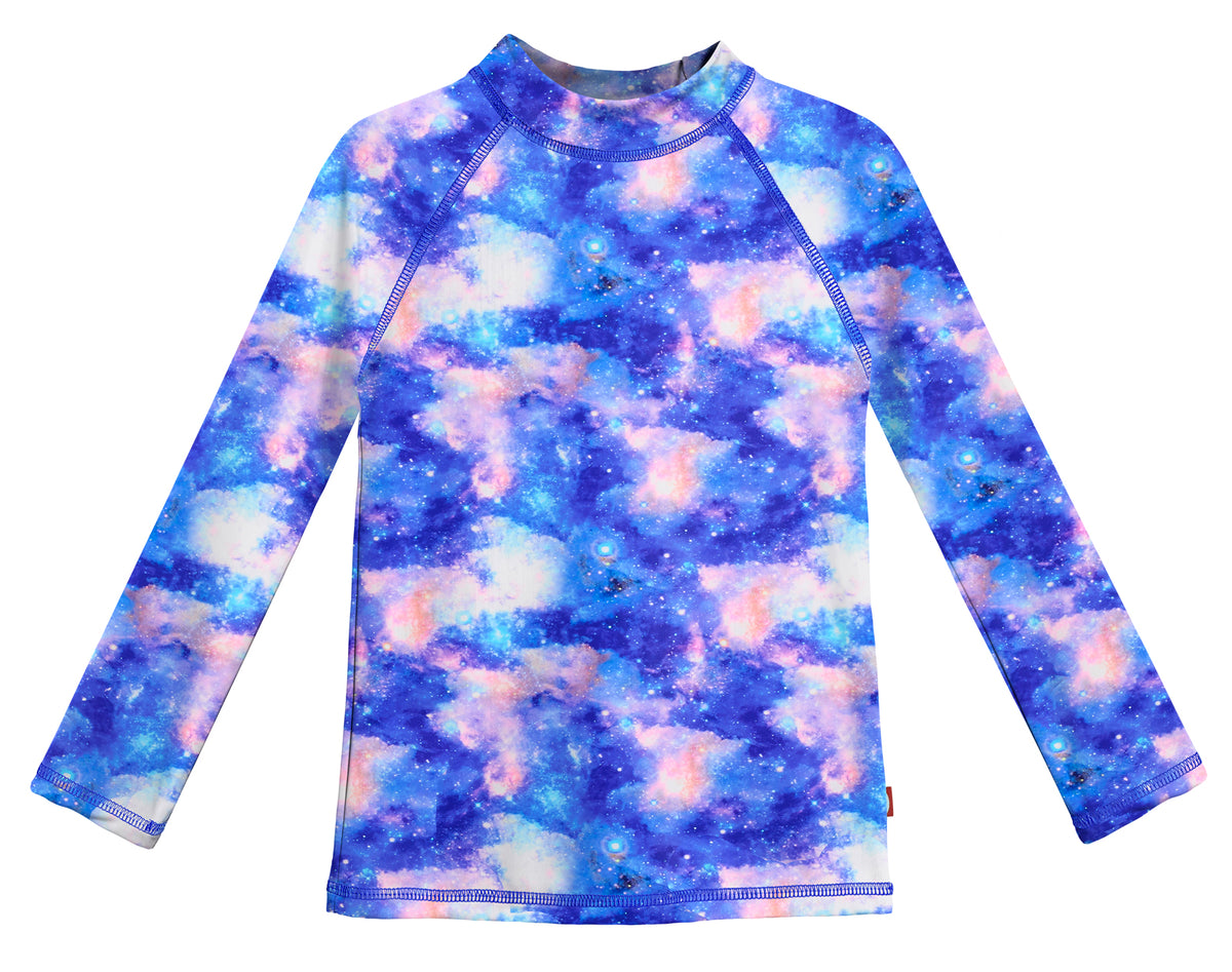 Girls UPF 50+ Printed Long Sleeve Rashguard | Galaxy Swim