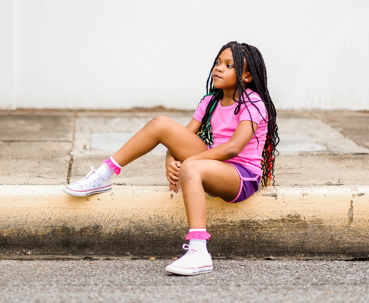 Girls Soft Cotton Knit Short with Trim | Turquoise w. Bubblegum Trim